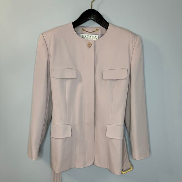 ESCADA Wool Jacket Lavender Buckle Belted Safari Classic Mature Women's 44 L - Picture 14 of 16